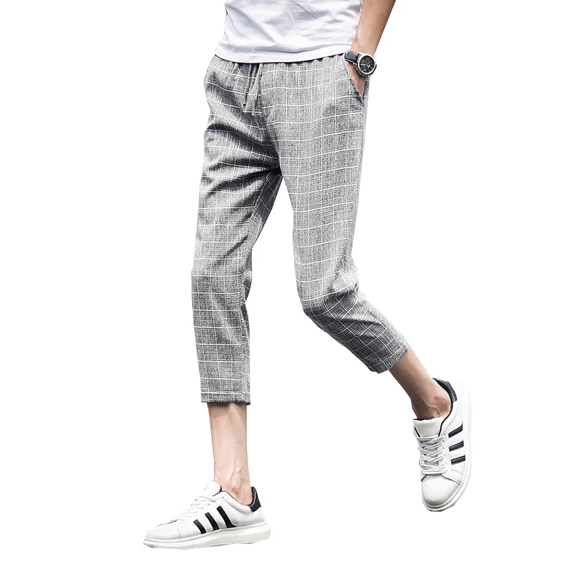 

2019 New Summer Plaid Men Calf-Length Pants Pantalon Homme Casual Slim Man Joggers Sweatpants M-3XL AYG225