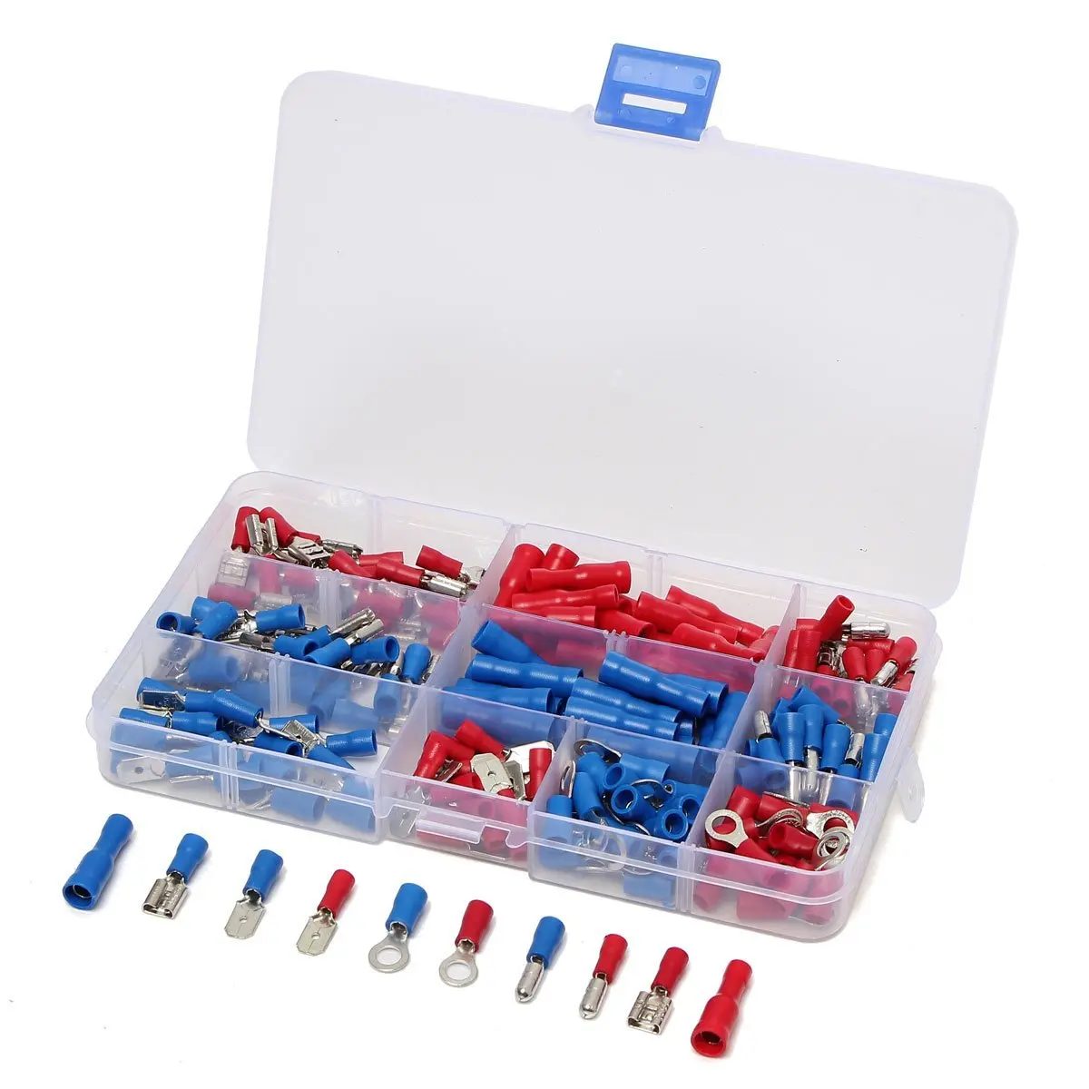 Terminais de Fio Vermelho Azul Terminadores Sortidas Isolado Spade Bala Anel Conectores Friso Cabo Elétrico Kit 200 Pçs – Set