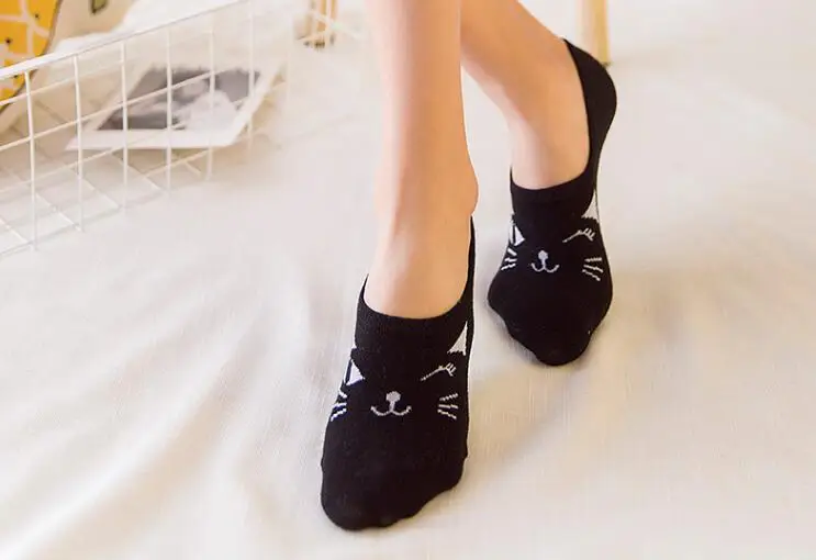 5 пар/лот дышащие повседневные женские носки карамельный цвет с рисунком кота носки-башмачки