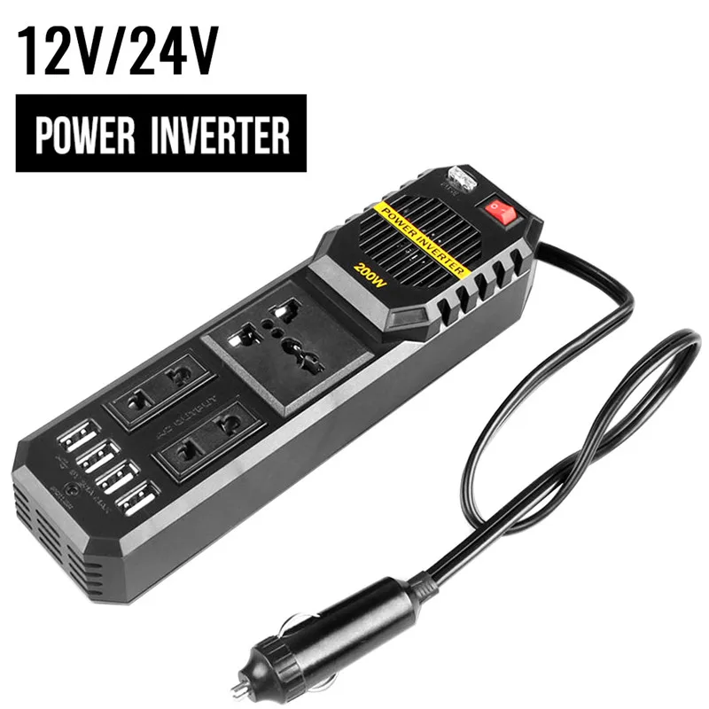 

200 W Watts Car Cigarette Inverter 12 V to 220 Volt DC to AC Converter 4 USB 3.1A Charger Wave Auto Adapter Voltage Transformer