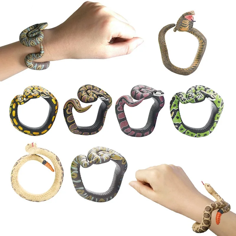 

Fake Snake Novelty Toys Simulation Snake Resin Bracelet Scary Rattlesnake Cobra Horror Funny Birthday Party Toy Joke Prank Gifts