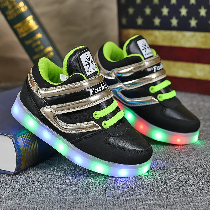 

2017 Spring Baby Boy Led Light Up Shoes Fashion Pattern Kid Glowing Sneaker Sport Style Children Autumn Luminous Shoes