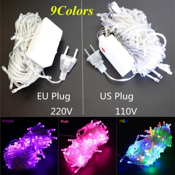 

9Colors 10M 33FT 100Leds Waterproof LED Holiday String light Christmas Wedding Party Festival Decoration lamp 220V EU/ 110V US