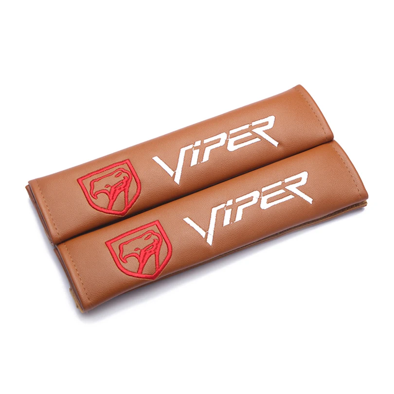 

Modification For VIPER edition emblem brown leather seat belt cover shoulder pad Car accessories for Chrysler Cadillac ford