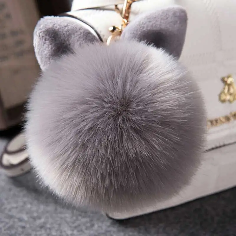 

NEW Fluffy Faux Rabbit Ear Keychain Gold Chain Cartoon Pompom Fur Ball Keyring Artificial Rabbit Fur Key Chain Women HandBag