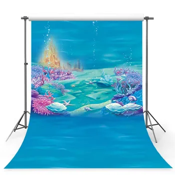 

MEHOFOTO Little Mermaid Under Sea Bed Caslte Corals Princess Girl Photography Backdrop Baby Party Birthday Photo Background