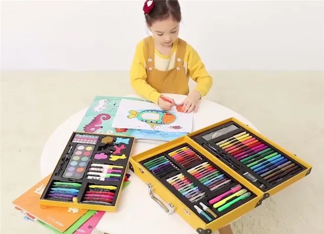 122pcs/set Deluxe Art Set for Kids in Colorful Paper Case Children Student  Art Supplies Crayon Watercolor Oil Painting Set - AliExpress