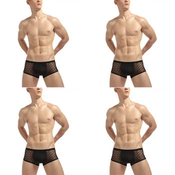 

Men's Boxer Four Corner Underwear New 2019 Convex Pouch Design Sexy Soft Breathable Men's Large Grid Bodysuit Boxers short