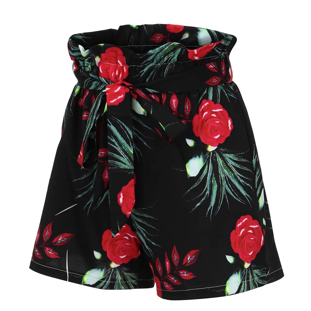 Модные летние женские цветочные принты с эластичной талией шорты в стиле бохо женские летние размера плюс широкие брюки с поясом пляжные повседневные шорты#613