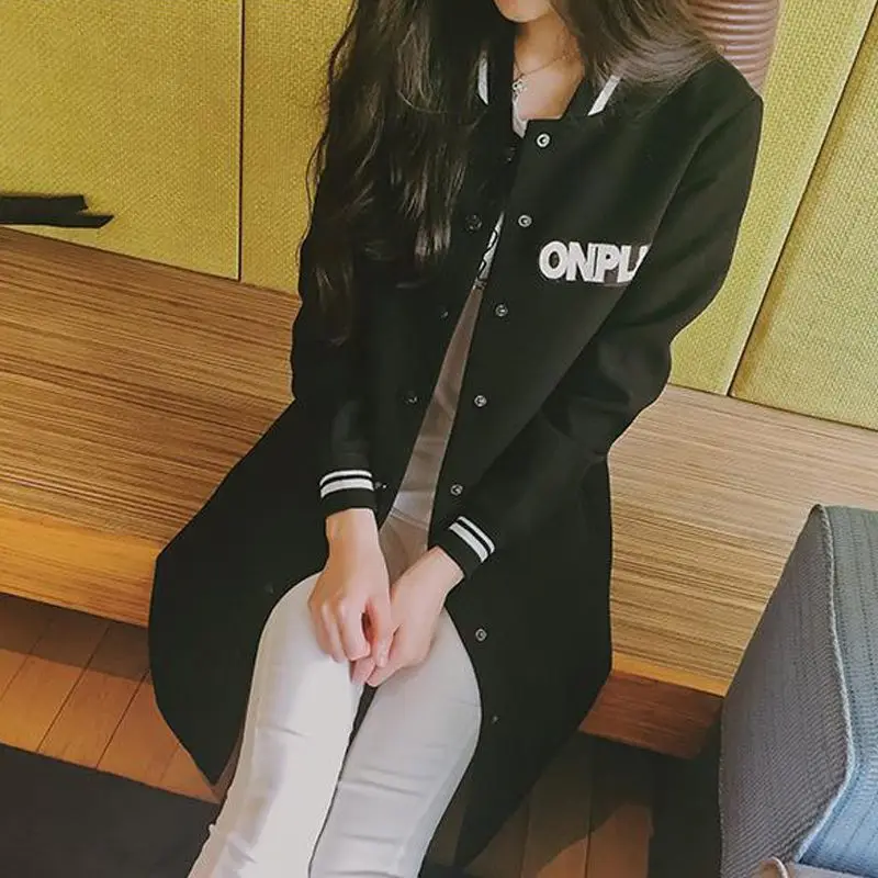 

Women Fashion Letter Printed Loose Baseball jacket Spring Autumn Casual Long Sleeve Female Coat Korean Baseball Jacket