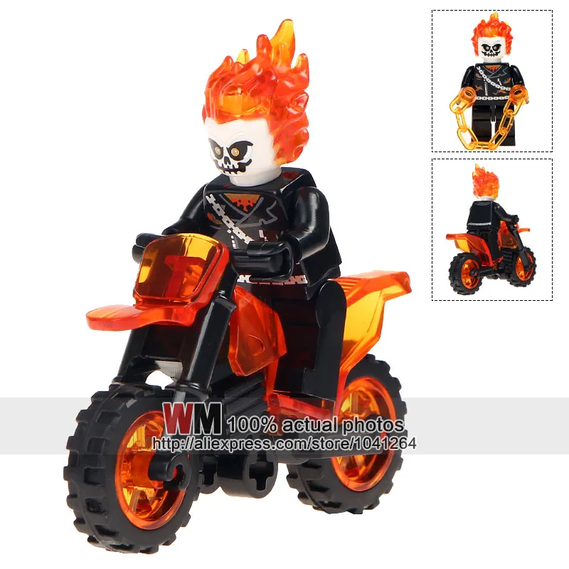 Одиночная Marvel Super Heroes Ghost Rider с мотором красный череп Эверетт Роза черная пантера строительные блоки детские игрушки - Цвет: Черный