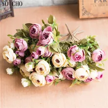 YO CHO искусственные цветы, искусственные цветы, букет из камелий, маленькие шелковые розы, цветы на голову, высокое качество, искусственные для декора