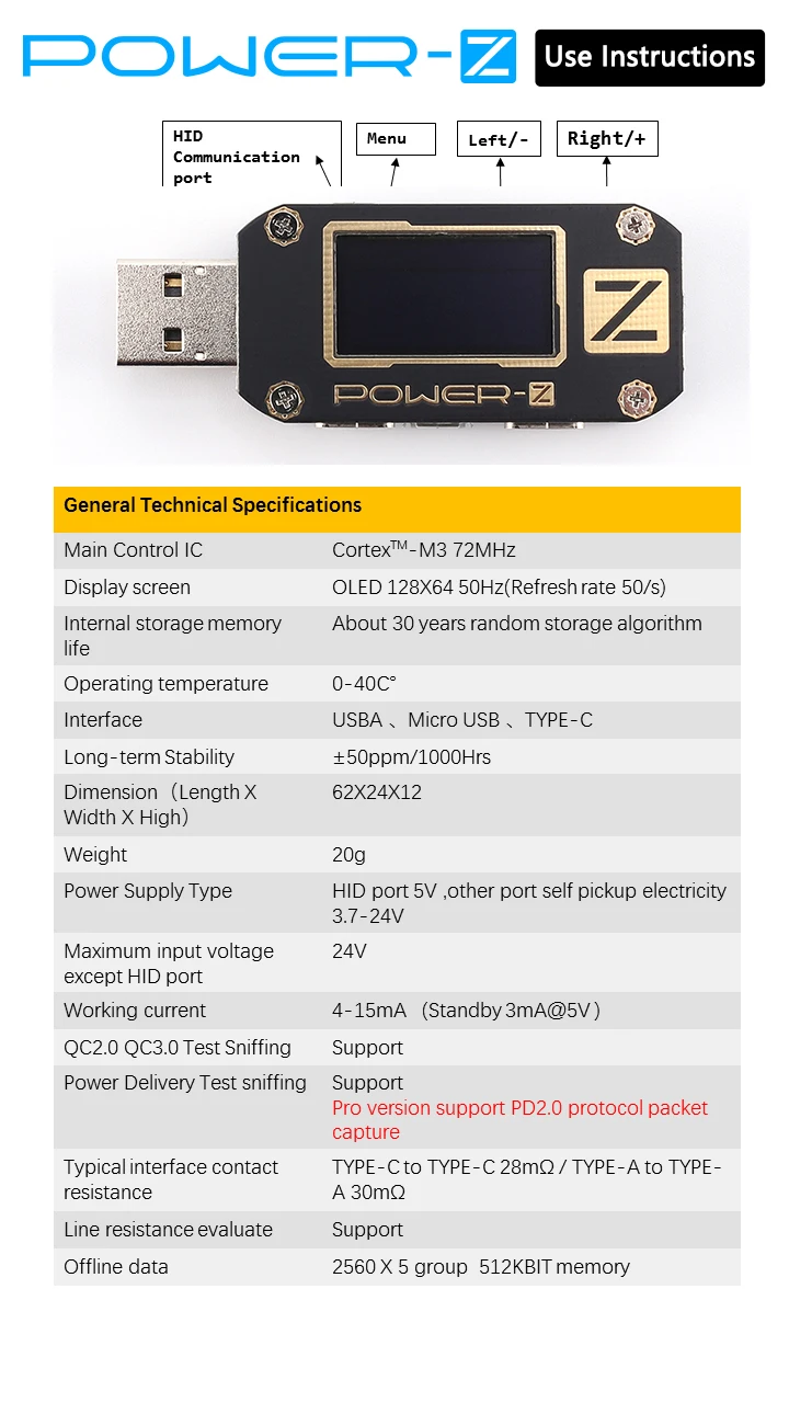 Km001 POWER-Z portátil usb pd tester multi-função