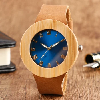 

Wood Watches Unique Blue Roman Number Wrist Watch Handmade Original Bamboo Quartz Watch For Men Women Gift