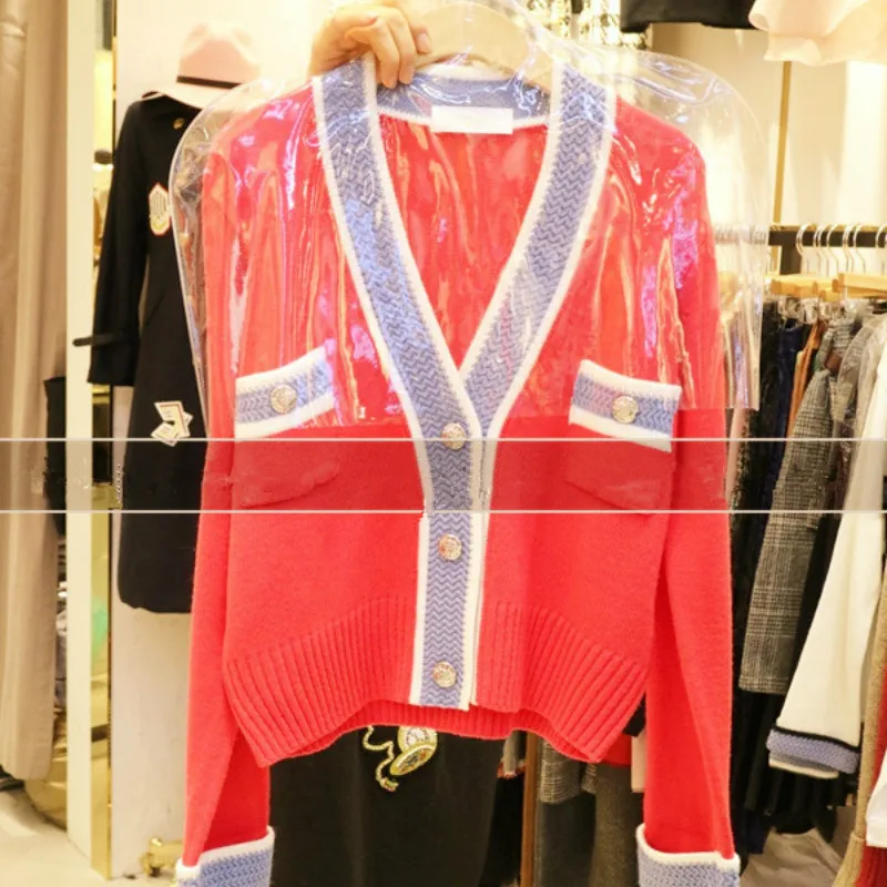

2018 Women's Autumn Striped Knitted Cardigan Hit Color Stripes Sweater Line Single-Breasted Coat Jacket Outwear Tops