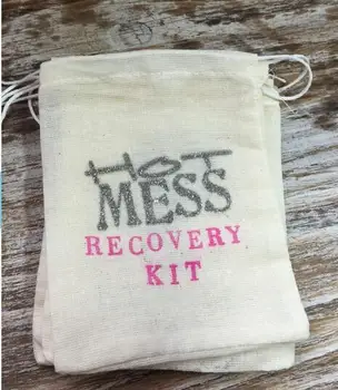 

custom hot mess wedding Party Hangover Kits jewelry favor muslin Bags Bachelorette hen bridal shower favors