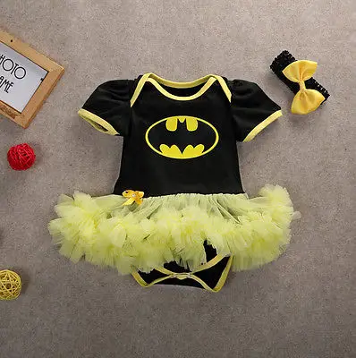 

2017Newest baby girl clothes Newborn Baby Girl Headband +Toddler Batman Bodysuit Tutu Dress Set 0-12M