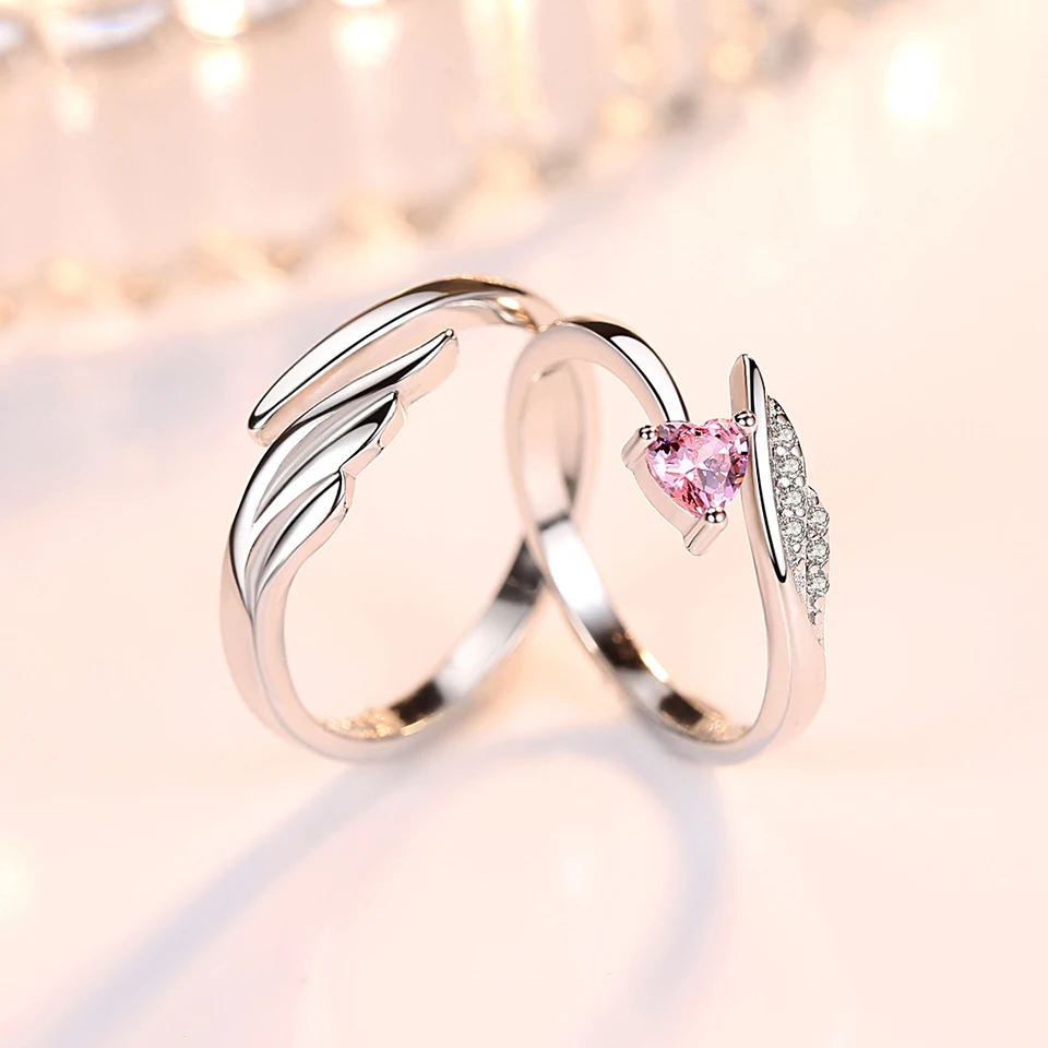 ЦИРКОНИЕВЫЕ кольца с крыльями в виде сердца для влюбленных женщин и мужчин, серебряные Регулируемые кольца с открытым носком для мужчин и женщин, обручальное кольцо, модное ювелирное изделие