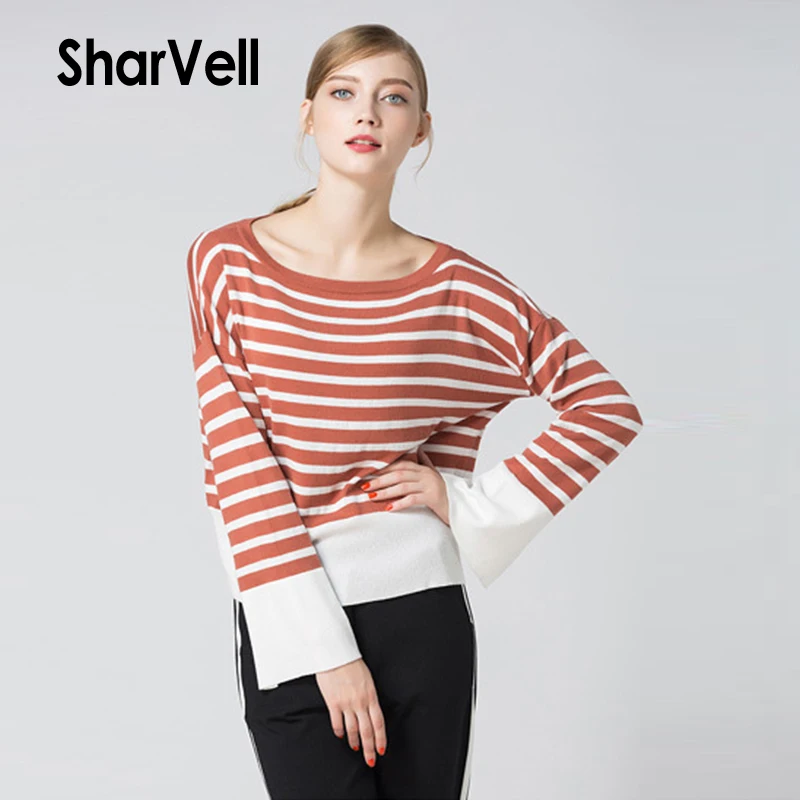 SharVell новый осень и зима Для женщин полосатый свитер Повседневное Разделение Flare