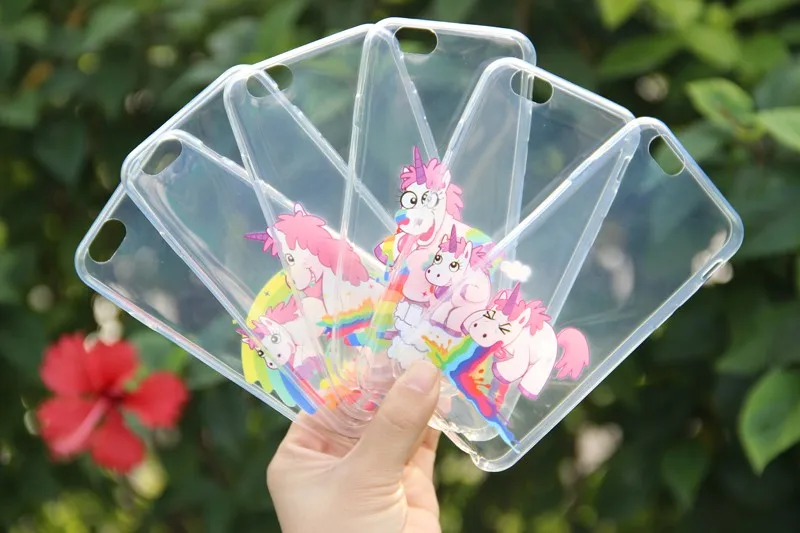 TOMKAS For iPhone 7 7 Plus Case Cute Hippo Rainbow Unicorn Horse Clear Plastic Case Cover Silicone Coque For iPhone 7 7 Plus