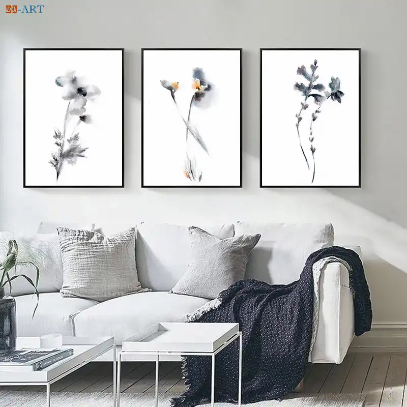 Minimalist Silver Grey Floral Watercolor Prints Modern