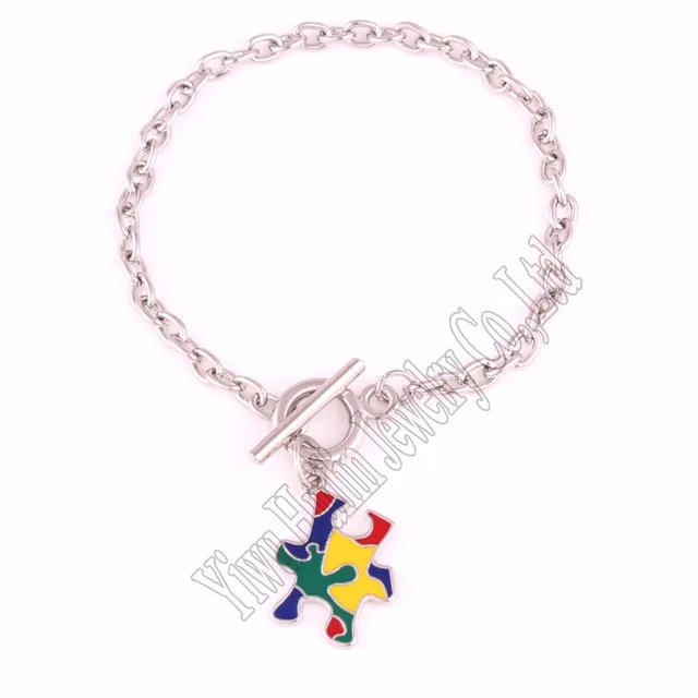 Autism Bracelet Charm Medical Id Bracelets Autism Awareness Jewelry Zinc With Multi Enamel Hope Puzzle Piece Toggle Charm Ot Bracelets Drop