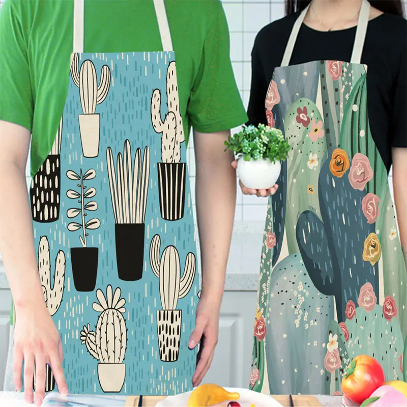 

Modern Minimalist Cute Catoon Cactus Plants Pattern Apron Cotton And Linen Material Is Refreshing And Easy To Wear