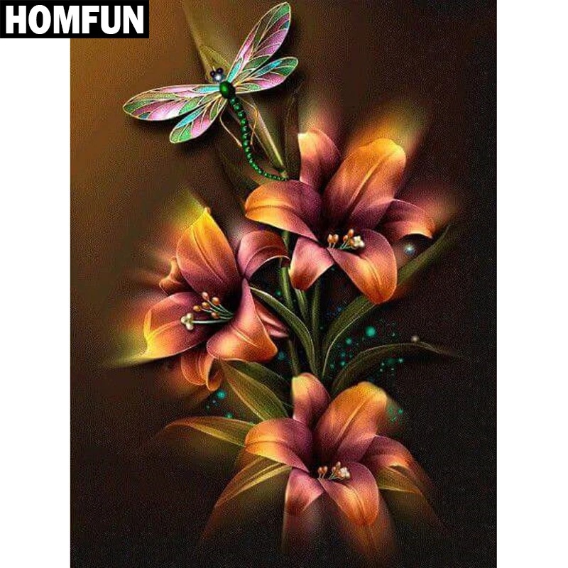 

Алмазная 5D Вышивка HOMFUN «стрекоза», картина «сделай сам» с полными квадратными/круглыми стразами, вышивка крестиком, домашний декор, подарок