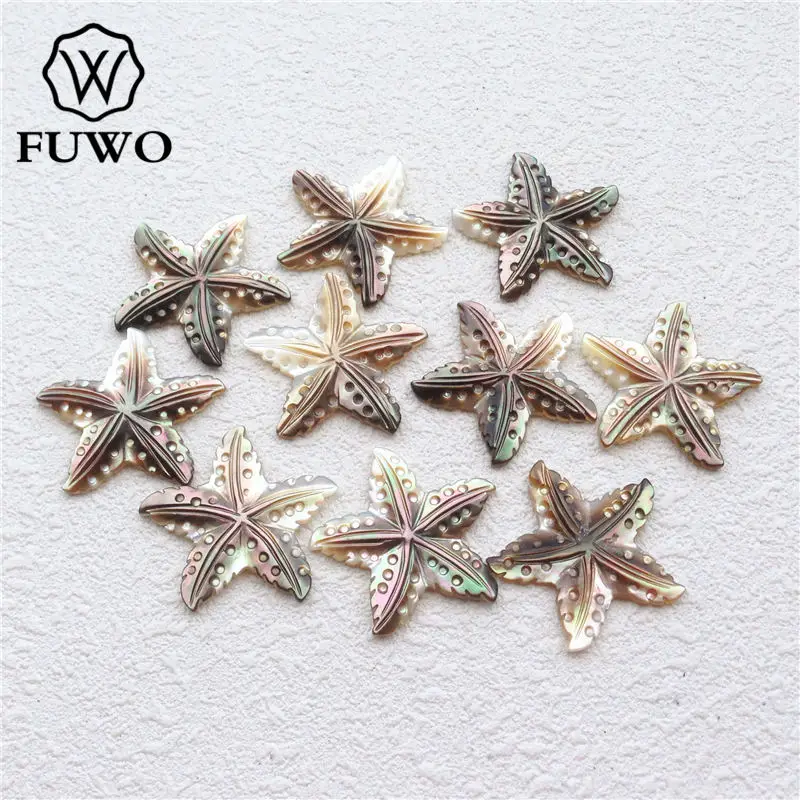 

FUWO Wholesale Carved Star Shell Beads Findings Natural Mother of Pearl Shell Charm Jewelry Accessories Supply S009 26mm