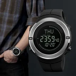 5ATM водостойкие цифровые спортивные часы мужские компас 3 сигнализации хронограф ударопрочный обратный отсчет наручные часы для бега