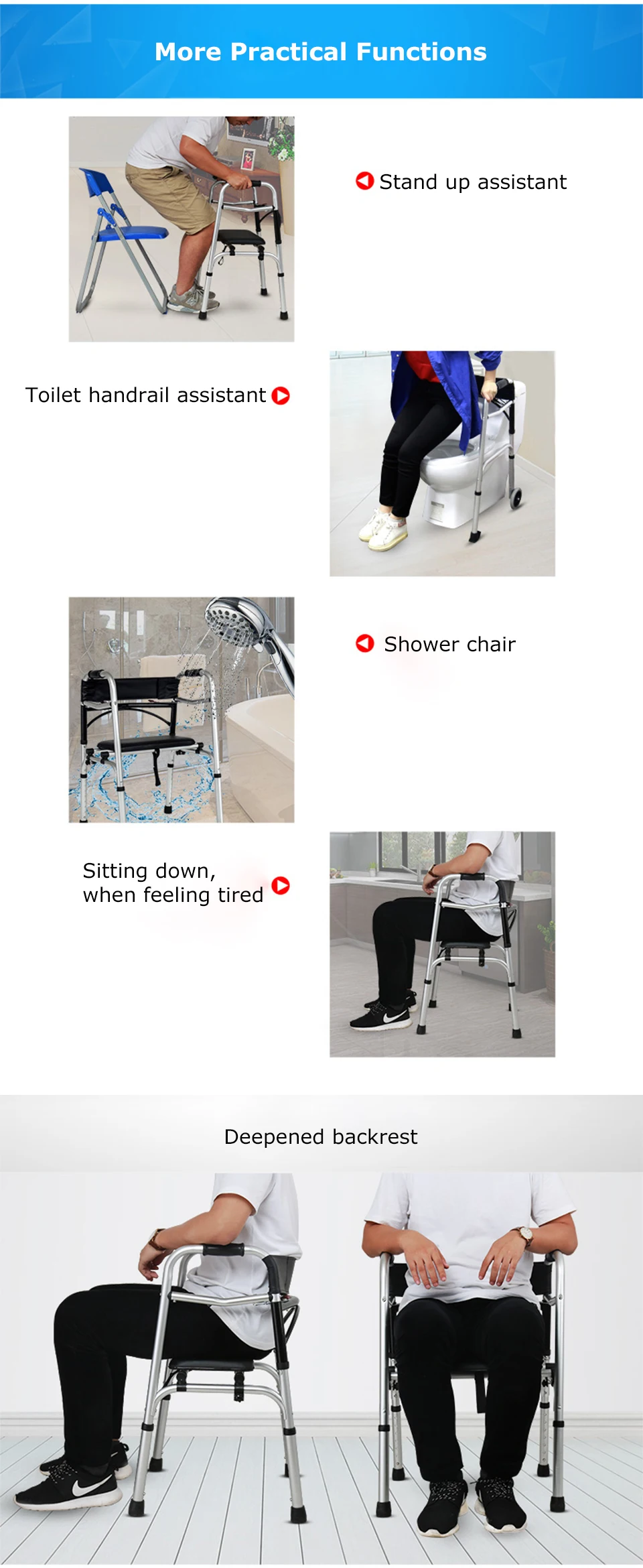 New design folding elderly disabled people portable frame walker walking aids with backrest