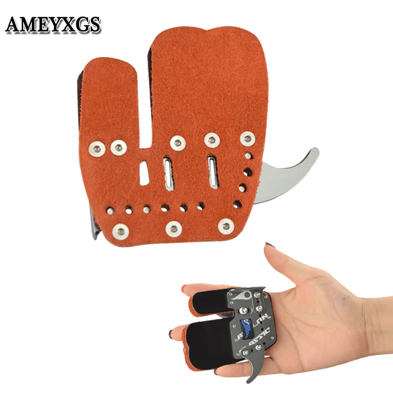 

Archery Finger Guards Right Hand Leather Aluminum Alloy Finger Protector Camping Outdoor Hunting Shooting Bow String Accessories