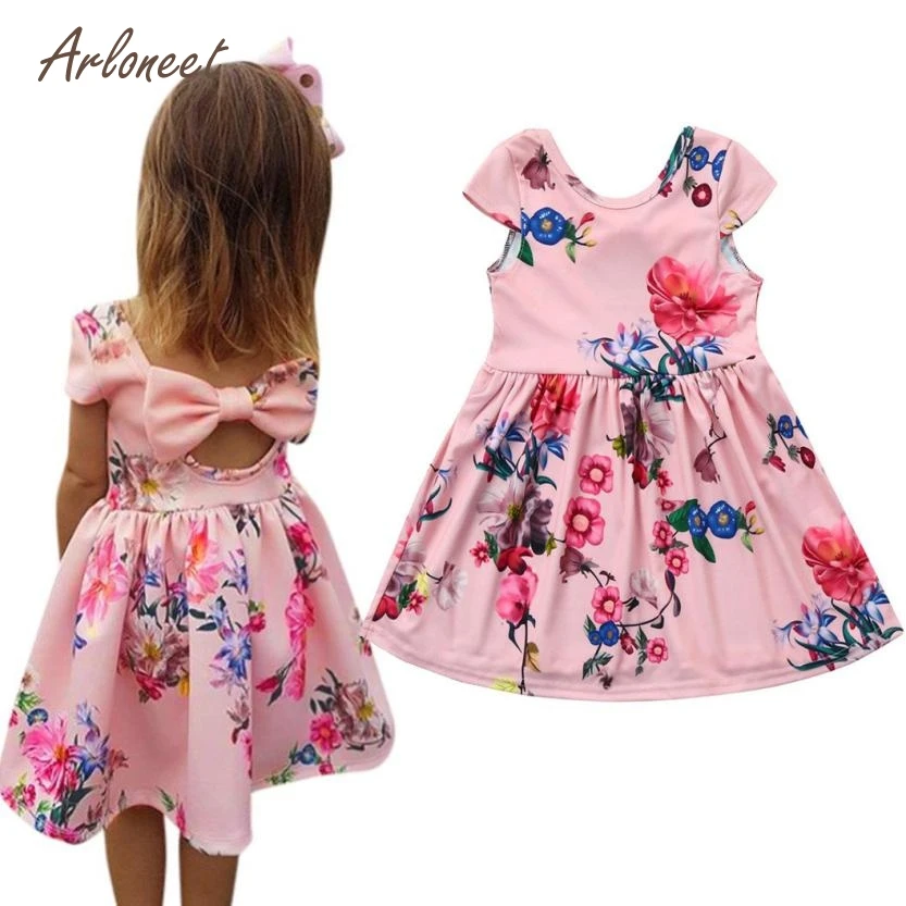 ARLONEET Baby Dresses Toddler Kids Baby Girls Floral Print Bowknot Princess Party Pageant Dress