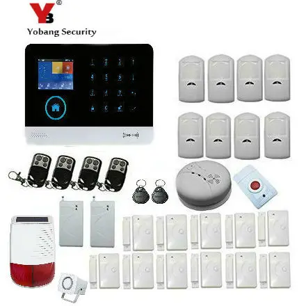 YoBang Security Touch Keypad IOS Android APP Wireless GSM Alarm Remote Monitoring GSM SMS RFID Burglar Alarm Solar Power Siren.