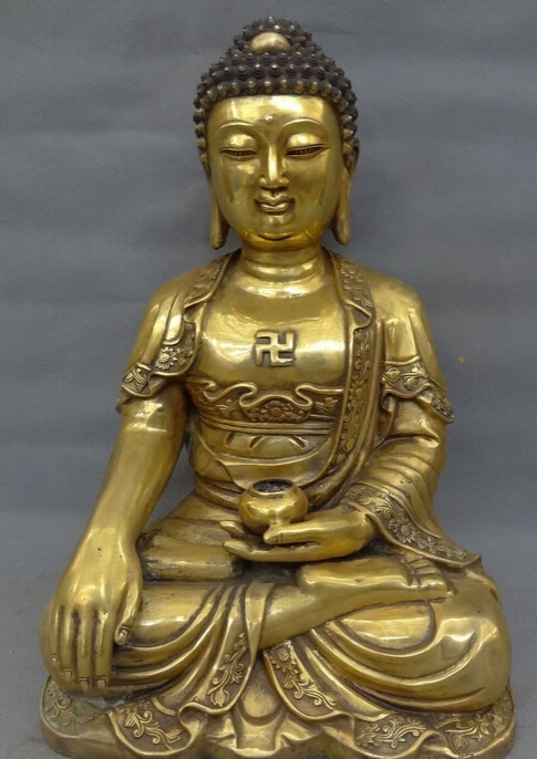 

Free Shipping shitou 001486 18" Tibet Bronze Gilt Buddhism Joss Sakyamuni Shakyamuni Buddha Bowl Statue