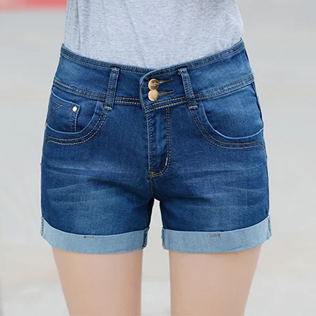 Популярные летние джинсы, шорты для женщин, повседневные короткие сексуальные джинсовые шорты с высокой талией, женская одежда размера плюс, джинсовые шорты 26-36 - Цвет: deep blue