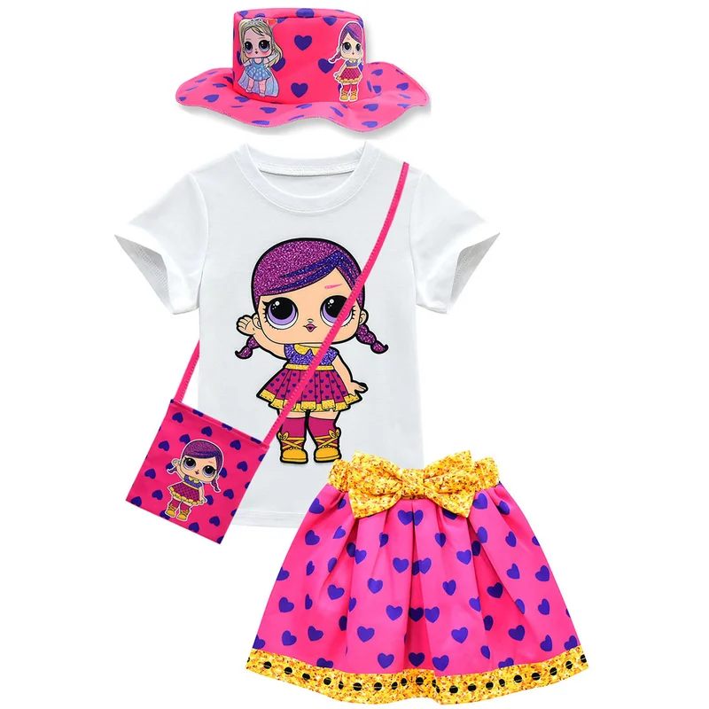 

2019 Summer Children Sets Baby Clothes Girl 4 Pcs Set Girl Doll T-shirt Cotton + Fashion Print Trousers Lol Children's Clothing