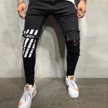 Мужские крутые дизайнерские брендовые узкие джинсы, обтягивающие рваные Стрейчевые облегающие штаны в стиле хип-хоп с дырками для мужчин, джинсы с принтом