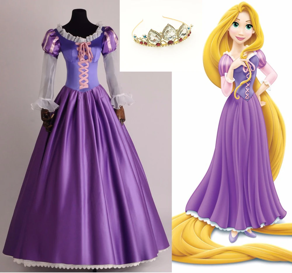 

The Princess Rapunzel Fancy Dress Adult Costumes for Halloween Party Tangled Crown Cosplay Costumes for Women