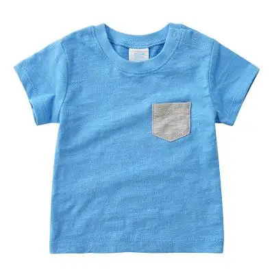 Orangemom/ г. Детская рубашка хлопковая Футболка для младенцев, 6 цветов Топ с короткими рукавами для маленьких мальчиков, футболка для новорожденных-2 лет - Цвет: blue