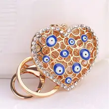 Special Lady Evil Eye Bead Good Lucky Rhinestone Heart Charm Keychain Blessing Amulet Keyring