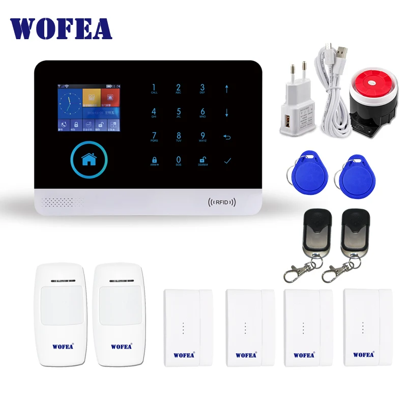 WOFEA Беспроводной Wi-Fi GSM сигнализация сенсор комплект SIM GSM домашняя RFID защита от взлома ЖК-дисплей сенсорный клавишный английский, русский, испанский - Цвет: Set 3