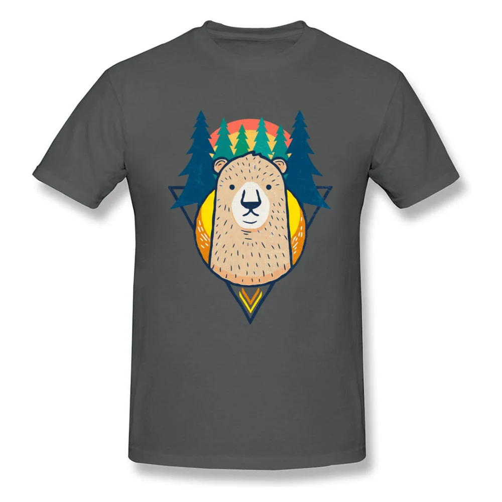 Sunrise Bear on Pine Trees Short Sleeve Tops T Shirt Mother Day Round Neck Cotton Student T-shirts Family Tee Shirts Slim Fit Sunrise Bear on Pine Trees carbon