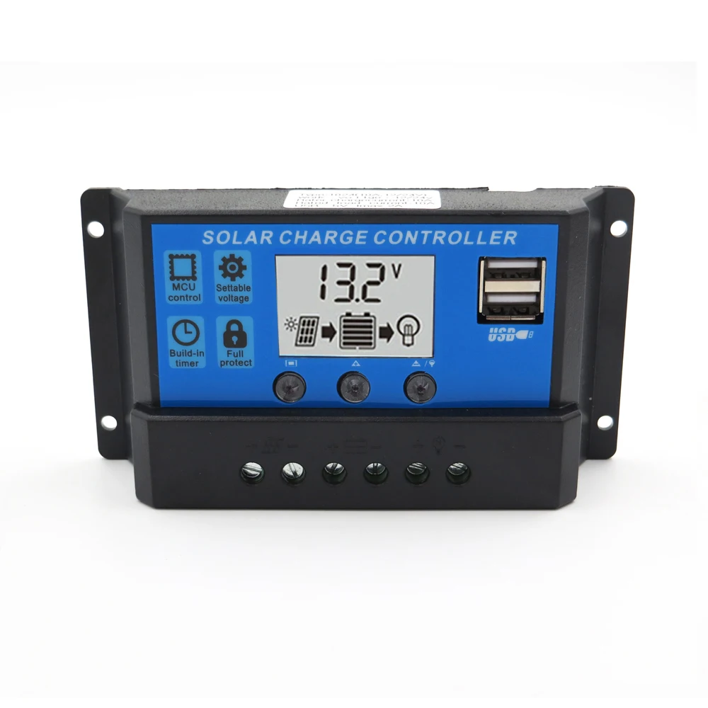 ЖК дисплей 60A 50A 40A 30A 20A 10A 12V 24V PWM Контроллер заряда солнечной батареи 5V Выход
