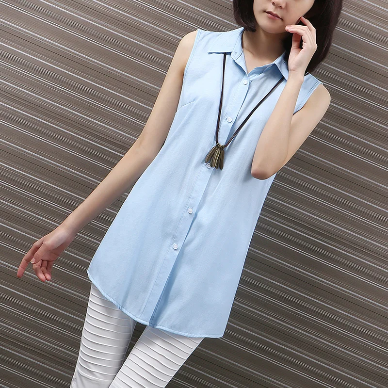 Yichaoyiliang Summer Cardigan Gatsby Shirt For Women Simple Sleeveless Linen Tunic Camisa Solid Color Casual Blouse |
