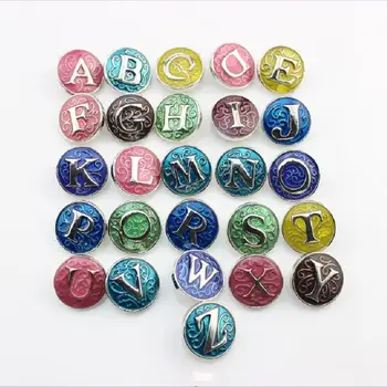 

18mm Enamel Alphabet Snap Buttons Alloy Letters Snap Charms Jewelry Mixed 26PCS