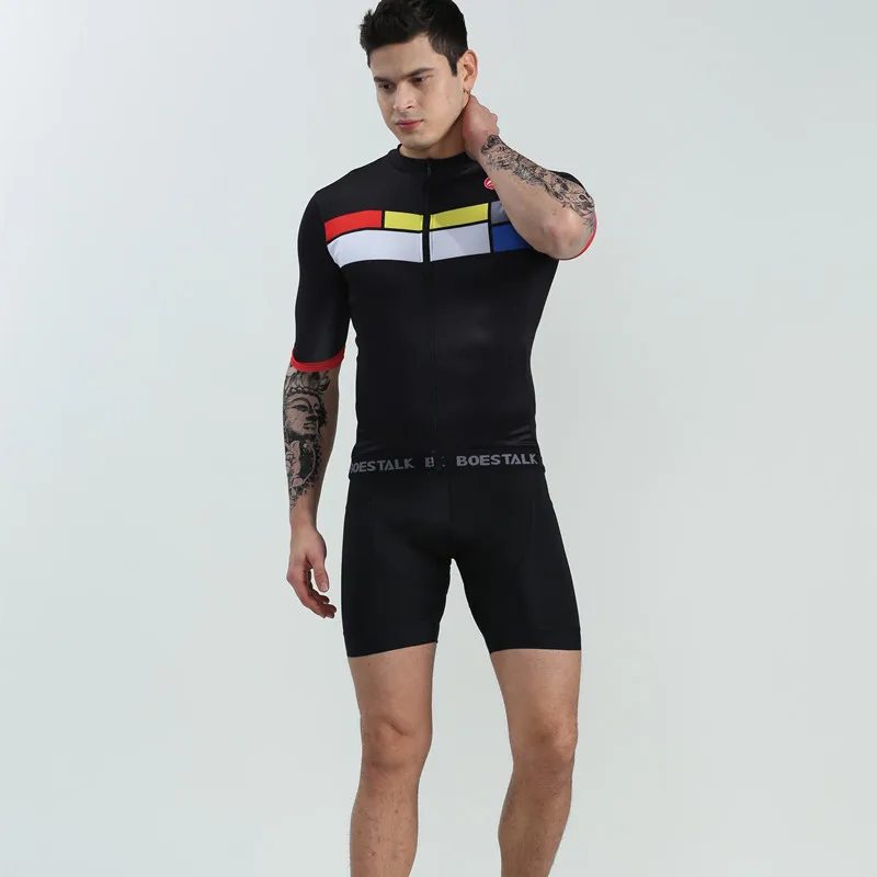 BOESTALK high quality cycling set 2019 summer men black jersey+bib shorts uniforme ciclismo bicycle clothing ciclismo ropa MTB