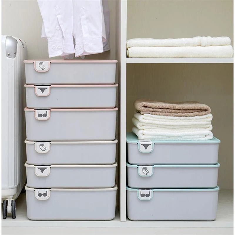 

1PC Underwear Bra Scarf Socks Storage Box Organizer With Cover Waterproof Plastic Drawer Closet Organizers Boxes Multifunction