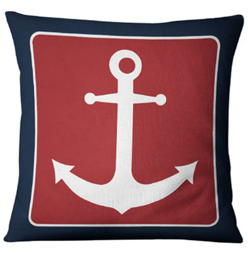 

Nautical American marine style Cushion cover 45*45cm blue Anchor printed Linen pillowcase soft decoration Cloth art Home Textile