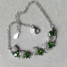 Натуральный зеленый диопсид браслет натуральный драгоценный камень личности милый браслет в виде лисы 925 серебряный браслет женские украшения для девочек подарок